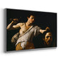 Angled view of David with the Head of Goliath (Vienna Version), c. 1607 by Caravaggio in a silver floater framed canvas.