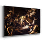 Angled view of The Martyrdom of Saint Matthew, 1599-1600 by Caravaggio in a silver floater framed canvas.