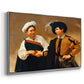 Angled view of The Fortune Teller (Capitoline Version), c. 1599 by Caravaggio in a silver floater framed canvas.
