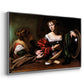 Angled view of Martha and Mary Magdalene, c. 1598 by Caravaggio in a silver floater framed canvas.