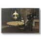Interior, after Dinner, 1868-1869 by Claude Monet in a silver floater framed canvas wall art display.
