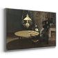 Angled view of Interior, after Dinner, 1868-1869 by Claude Monet in a silver floater framed canvas.