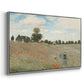 Angled view of The Poppy Field near Argenteuil, 1873 by Claude Monet in a silver floater framed canvas.
