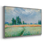 Angled view of The Wheat Field (Champ de Blé), 1881 by Claude Monet in a silver floater framed canvas.