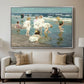 A Holiday, c. 1915 by Edward Henry Potthast displayed in a silver floater framed canvas above a sofa in a clean living room.
