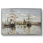 Ships Riding on the Seine at Rouen, 1872 by Claude Monet in a silver floater framed canvas wall art display.