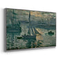Angled view of Sunrise (Marine), 1873 by Claude Monet in a silver floater framed canvas.