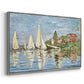 Angled view of Regatta at Argenteuil, 1872 by Claude Monet in a silver floater framed canvas.