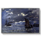 A Seascape, Shipping by Moonlight, 1864 by Claude Monet in a silver floater framed canvas wall art display.