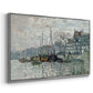 Angled view of View of the Prins Hendrikkade and Kromme Waal in Amsterdam, 1874 by Claude Monet in a silver floater framed canvas.