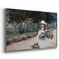 Angled view of Young Girl in the Garden at Giverny, 1888 by Claude Monet in a silver floater framed canvas.