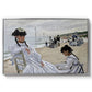 On the Beach at Trouville, 1870 by Claude Monet in a silver floater framed canvas wall art display.