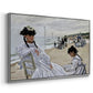 Angled view of On the Beach at Trouville, 1870 by Claude Monet in a silver floater framed canvas.