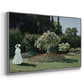 Angled view of Woman in the Garden, Sainte-Adresse, 1867 by Claude Monet in a silver floater framed canvas.