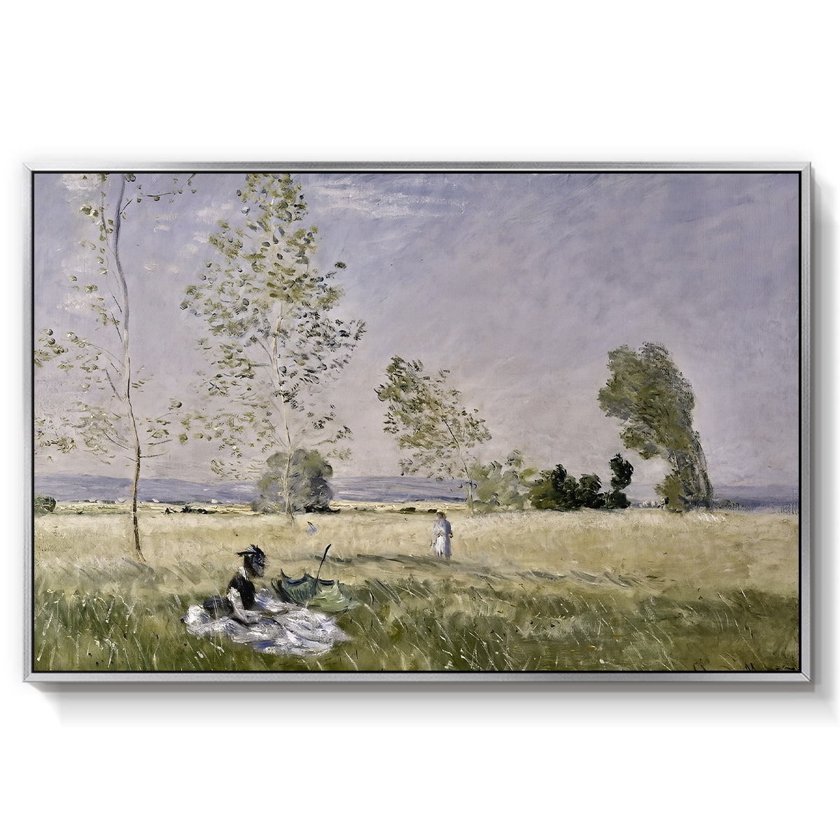 Summer (L'ete), 1874 by Claude Monet in a silver floater framed canvas wall art display.