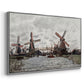 Angled view of Windmills near Zaandam, 1871 by Claude Monet in a silver floater framed canvas.