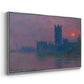 Angled view of The Houses of Parliament, Sunset, 1903 by Claude Monet in a silver floater framed canvas.