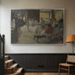 Silver floater framed canvas featuring a group of dancers preparing during class with natural light, displayed in a hallway near a staircase.