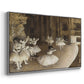 Angled view of The Rehearsal of the Ballet Onstage, 1874 by Edgar Degas in a silver floater framed canvas.