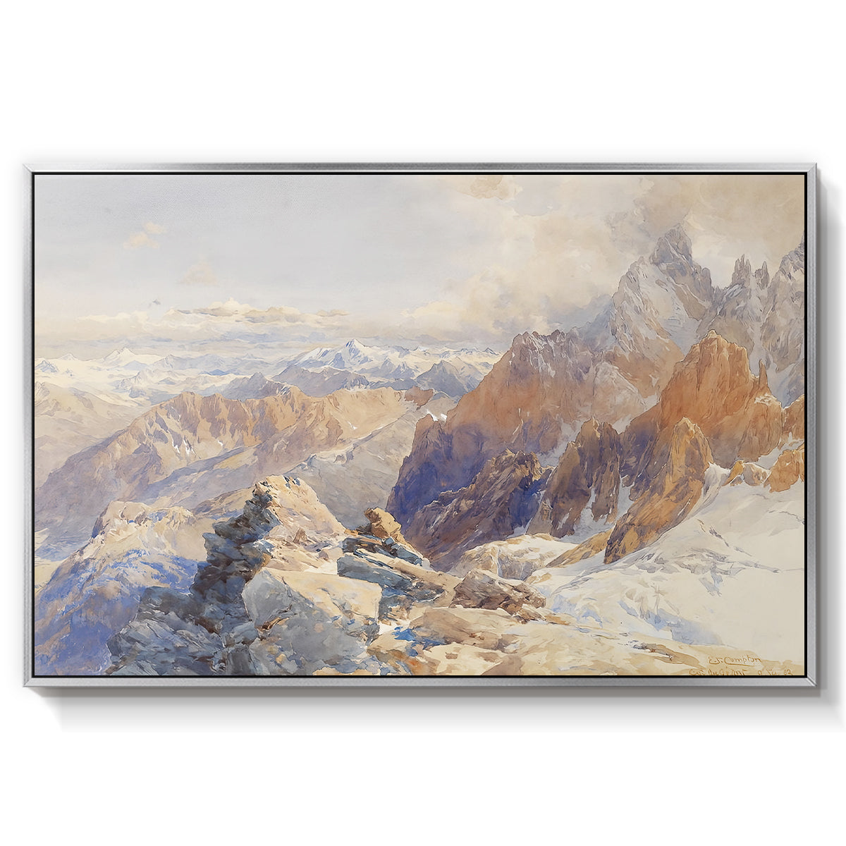 Col du Géant, 1903 by Edward Theodore Compton in a silver floater framed canvas wall art display.