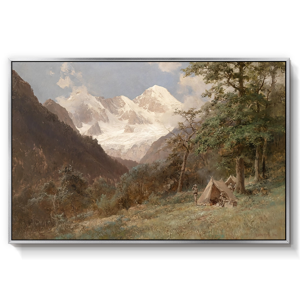 Landscape in the Caucasus, c. 1921 by Edward Theodore Compton in a silver floater framed canvas wall art display.