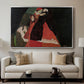 Cardinal and Nun (Caress), 1912 by Egon Schiele displayed in a silver floater framed canvas above a sofa in a clean living room.