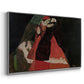 Angled view of Cardinal and Nun (Caress), 1912 by Egon Schiele in a silver floater framed canvas.