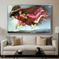 Night and Sleep, 1878 by Evelyn De Morgan displayed in a silver floater framed canvas above a sofa in a clean living room.