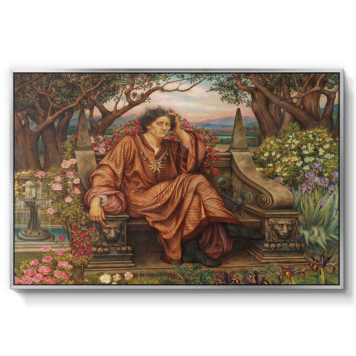 A Soul in Hell, c. 1901-1902 by Evelyn De Morgan in a silver floater framed canvas wall art display.