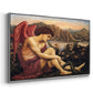 Angled view of The Angel with the Serpent, c. 1870-1875 by Evelyn De Morgan in a silver floater framed canvas.