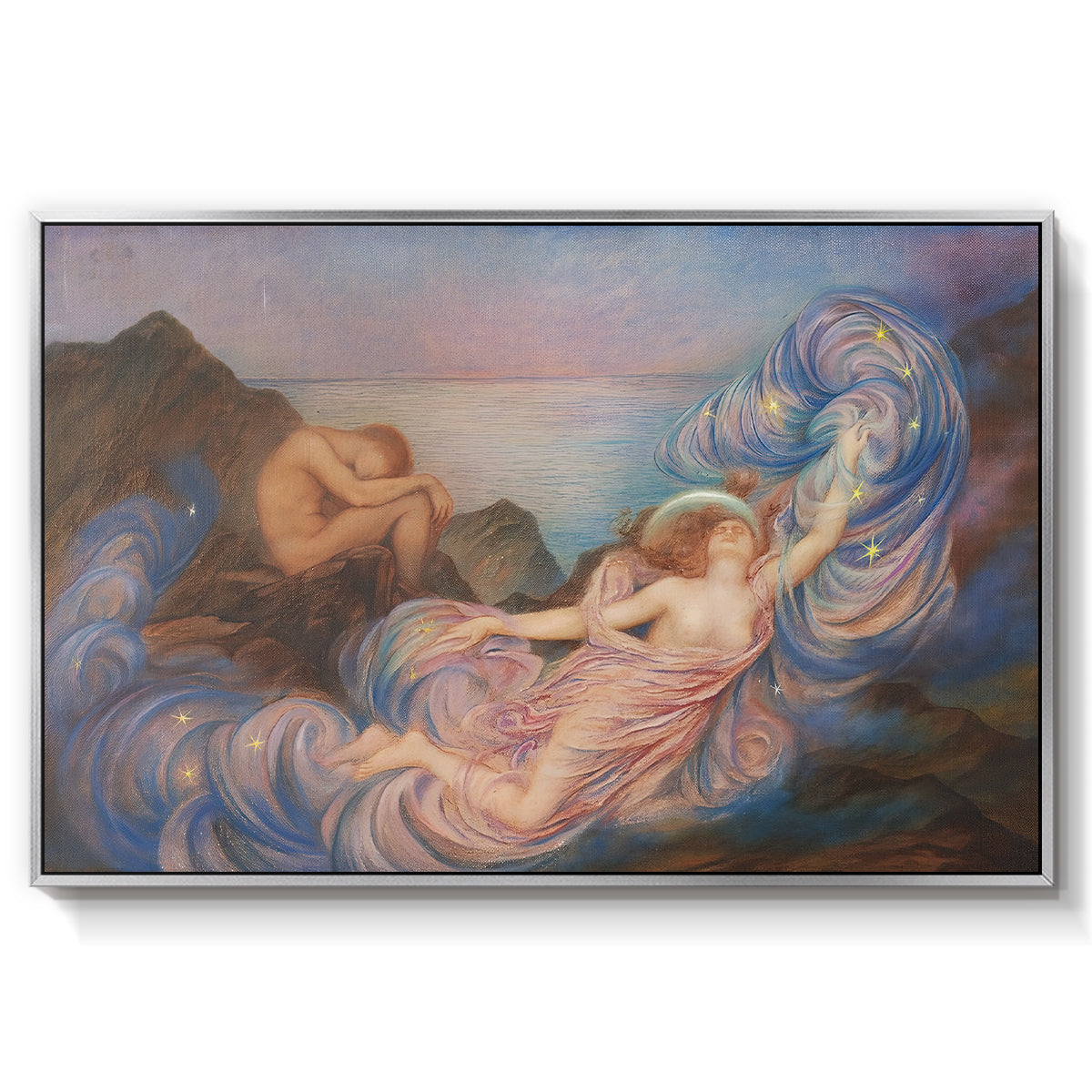 Twilight, 1914 by Evelyn De Morgan in a silver floater framed canvas wall art display.