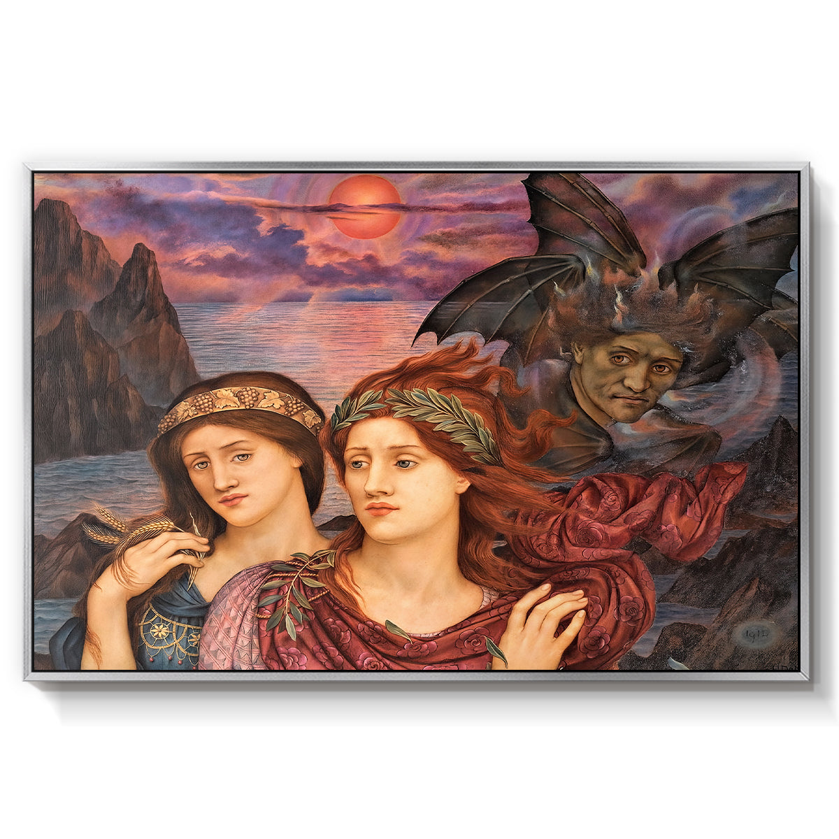 The Vision, 1914 by Evelyn De Morgan in a silver floater framed canvas wall art display.