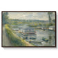 Wash-House Boat at Bas-Meudon, c. 1874 by Pierre-Auguste Renoir in a walnut floater framed canvas wall art display.