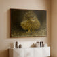 Walnut floater framed canvas of An Eagle Owl (Berguv), 1905 by Bruno Liljefors, featuring a detailed wildlife painting of eagle owl with piercing eyes in darkness above a console cabinet in a minimalist entryway.
