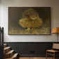 Walnut floater framed canvas featuring a realistic depiction of owl camouflaged within woodland environment, displayed in a hallway near a staircase.