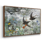 Angled view of Common Swifts, 1886 by Bruno Liljefors in a walnut floater framed canvas.