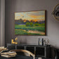 Flying Duck at Sunset, 1924 by Bruno Liljefors in a walnut floater framed canvas featuring a wild duck gliding through a golden sunset sky, displayed above a desk in a dark home office interior.