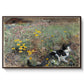 Cat on a Flowery Meadow, 1887 by Bruno Liljefors in a walnut floater framed canvas wall art display.