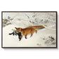 Fox in Snow Landscape, 1900 by Bruno Liljefors in a walnut floater framed canvas wall art display.