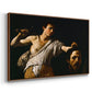 Angled view of David with the Head of Goliath (Vienna Version), c. 1607 by Caravaggio in a walnut floater framed canvas.
