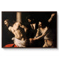 The Flagellation of Christ at the Column (Rouen Version), 1606 by Caravaggio in a walnut floater framed canvas wall art display.