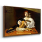 Angled view of The Lute Player (Wildenstein Version), c. 1596 by Caravaggio in a walnut floater framed canvas.
