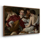 Angled view of The Musicians, c. 1595 by Caravaggio in a walnut floater framed canvas.