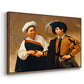 Angled view of The Fortune Teller (Capitoline Version), c. 1599 by Caravaggio in a walnut floater framed canvas.
