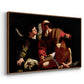 Angled view of The Sacrifice of Isaac (Uffizi Version), c. 1603 by Caravaggio in a walnut floater framed canvas.