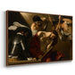 Angled view of The Crowning with Thorns (Vienna Version), c. 1602-1604 by Caravaggio in a walnut floater framed canvas.