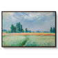 The Wheat Field (Champ de Blé), 1881 by Claude Monet in a walnut floater framed canvas wall art display.