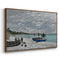 Angled view of The Beach at Sainte-Adresse, 1867 by Claude Monet in a walnut floater framed canvas.