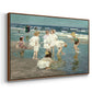 Angled view of A Holiday, c. 1915 by Edward Henry Potthast in a walnut floater framed canvas.