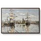 Ships Riding on the Seine at Rouen, 1872 by Claude Monet in a walnut floater framed canvas wall art display.